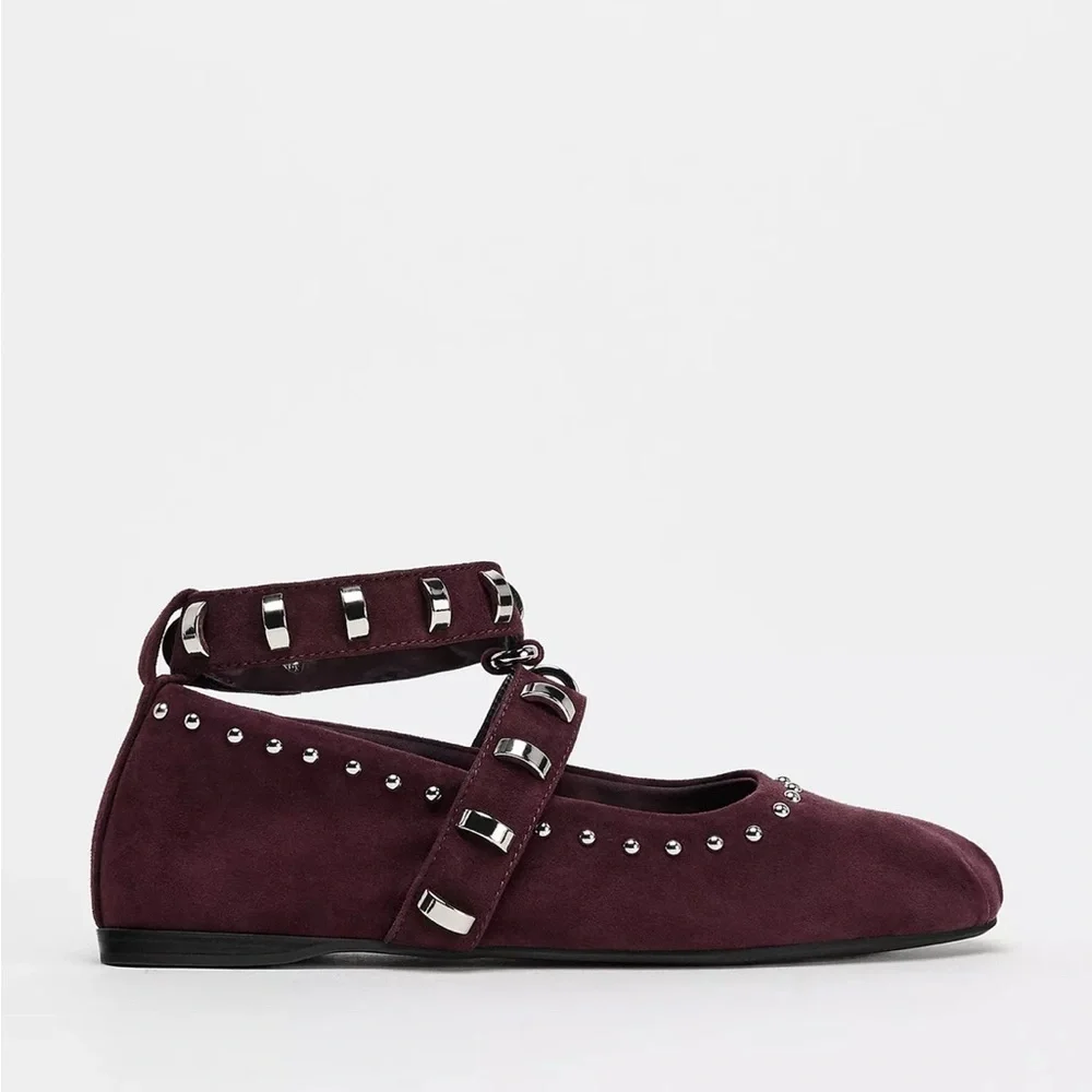 Zara suede studded ballet flats NWT